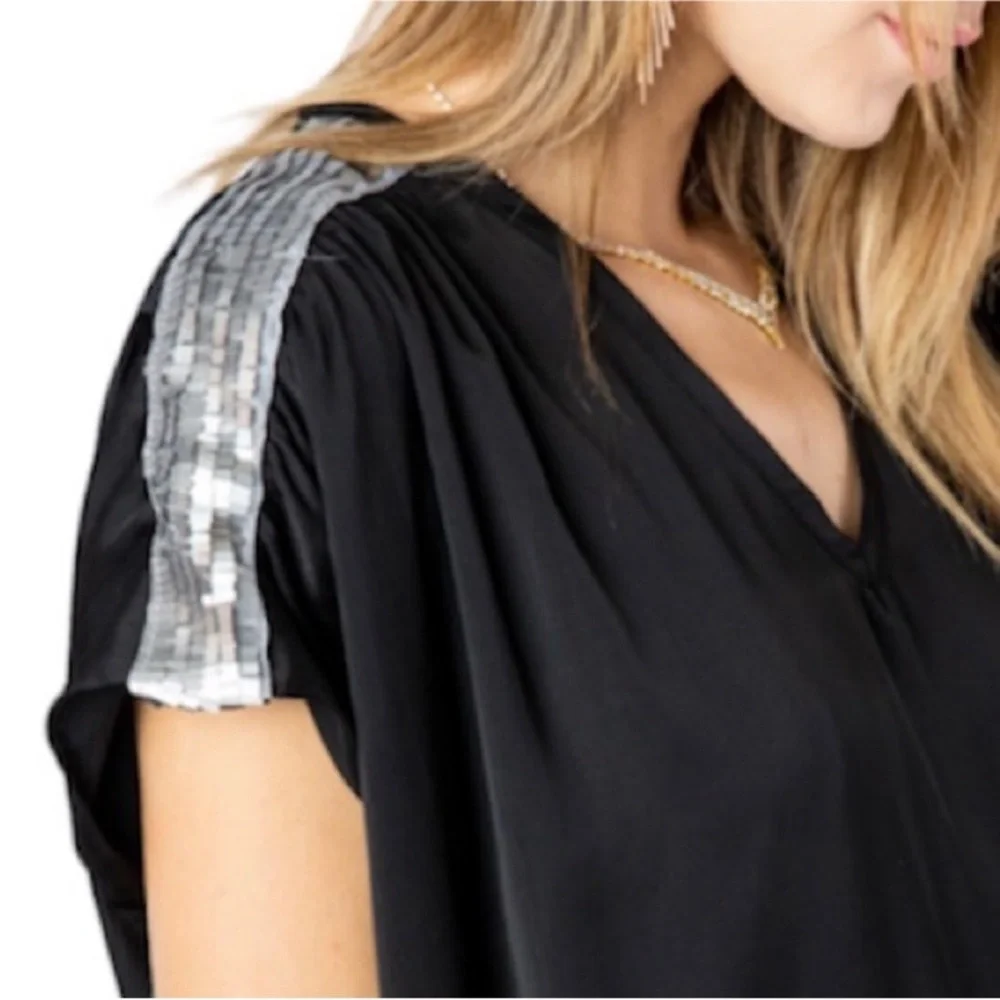 VOCAL Satin Tunic Blouse Top XL black